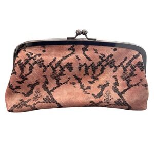 Accessorize Pink Snakeskin Print Kiss Lock Clutch Bag Evening Purse Faux Leather